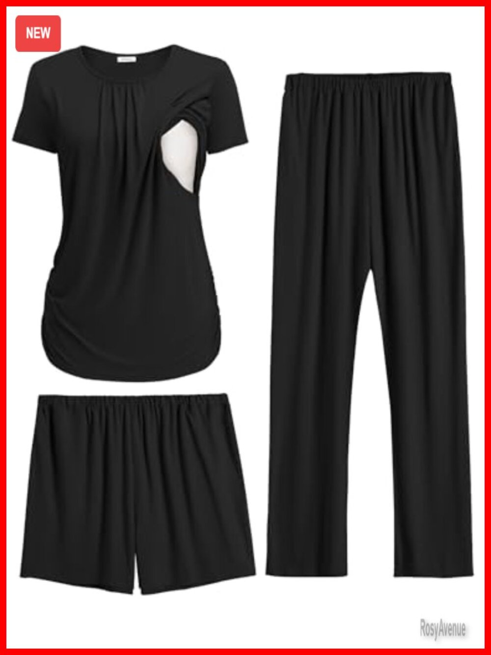 3 Piece Maternity Nursing Pajama Set with Adjustable Waistband